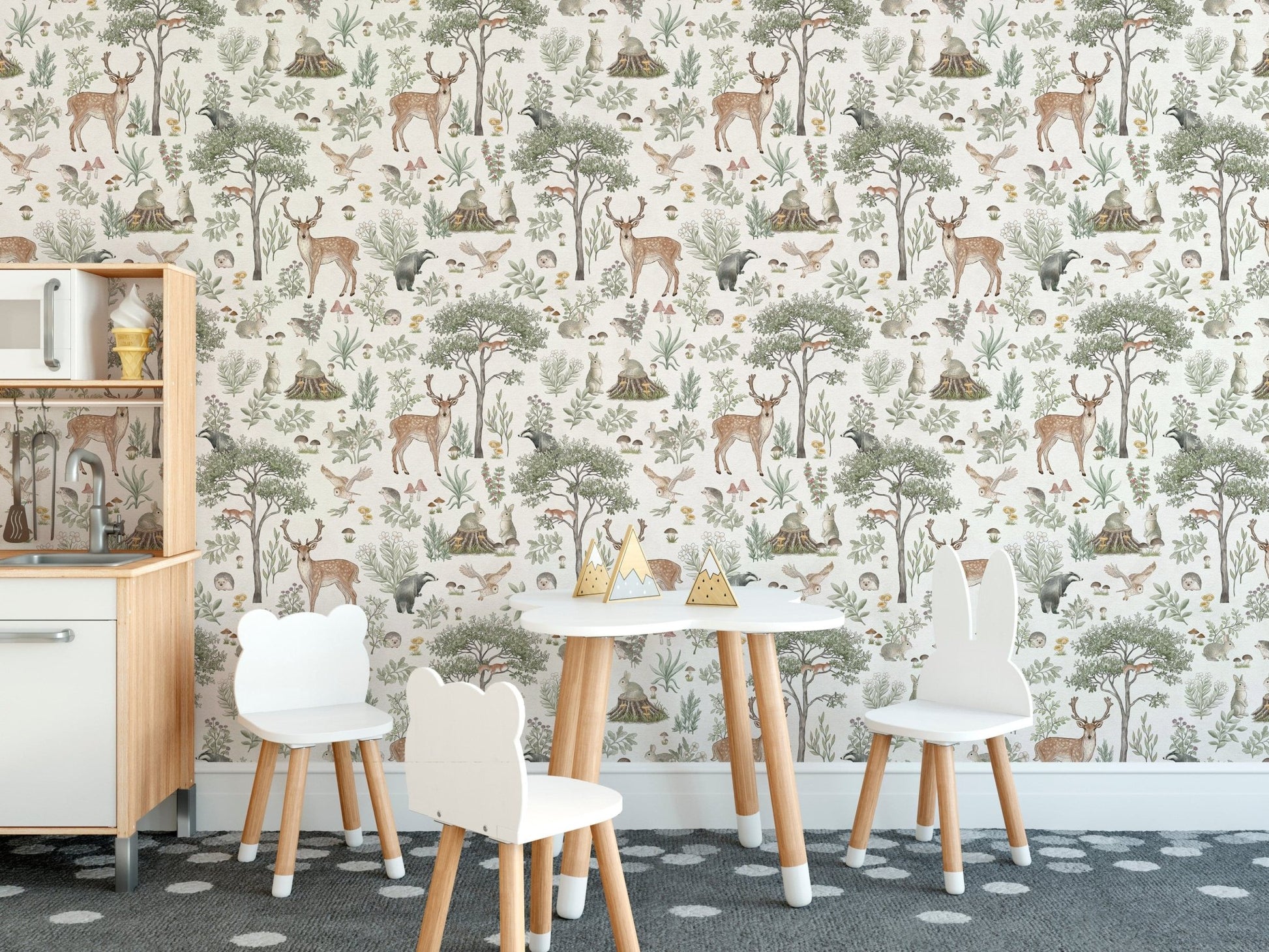 Deer and forest animals wallpaper print
