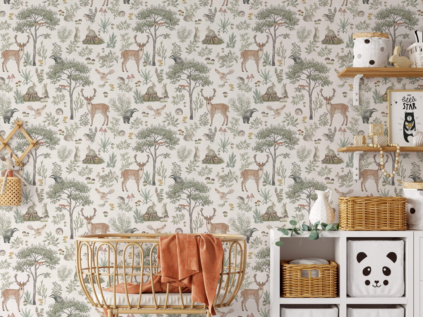 Soft ivory wildlife wallpaper design
