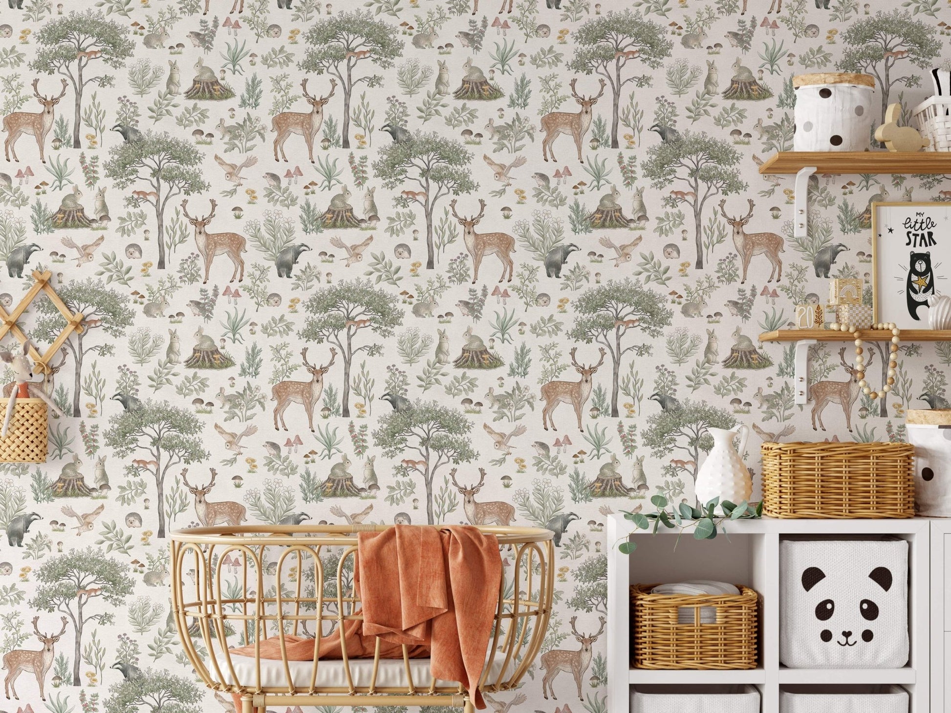 Soft ivory wildlife wallpaper design
