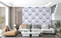 Fresh green leaves and purple circles on this Lavender Bloom wallpaperGD9454