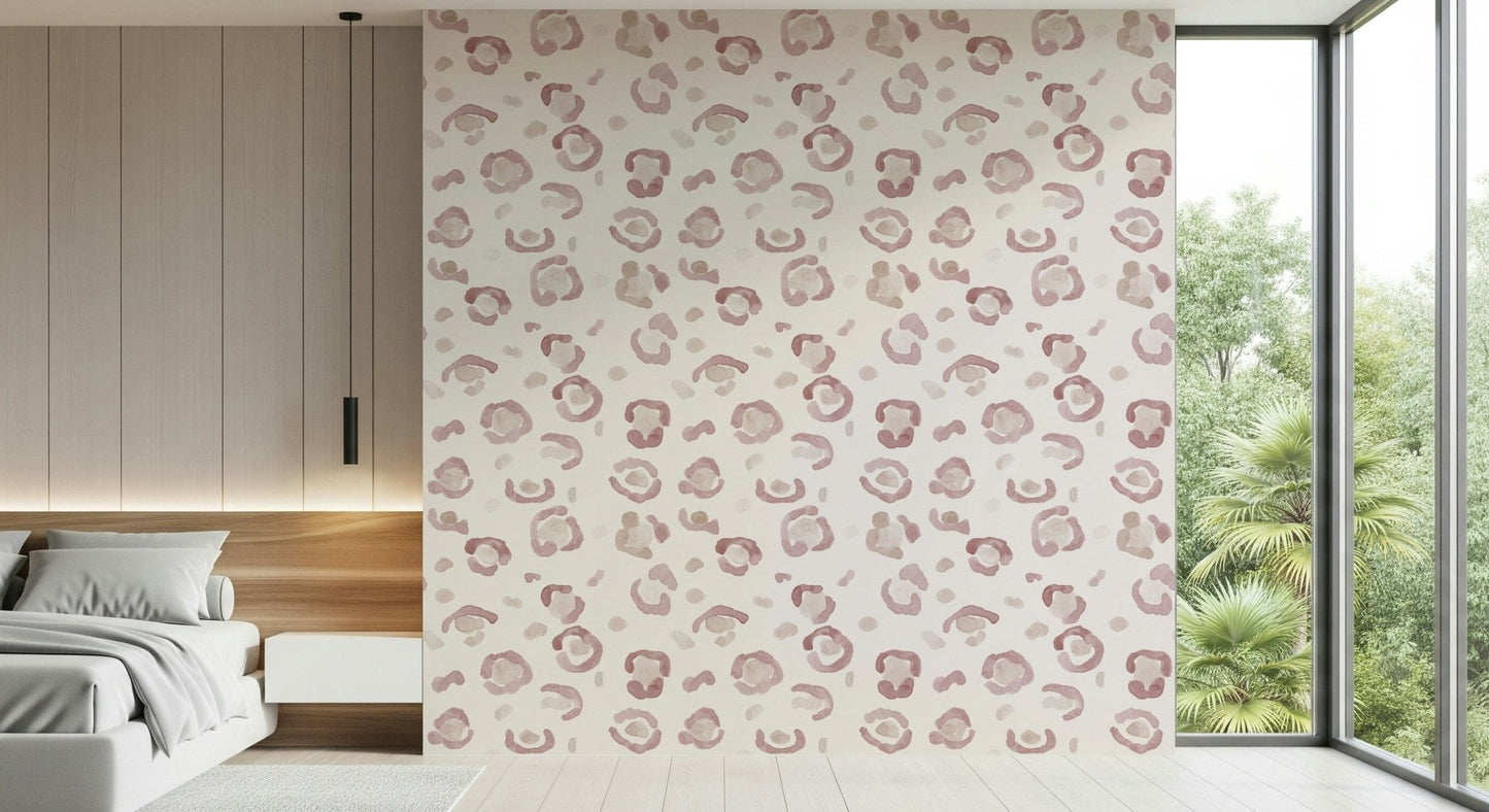 Soft pink and beige animal pattern of the Soft Leopard Print Wallpaper.