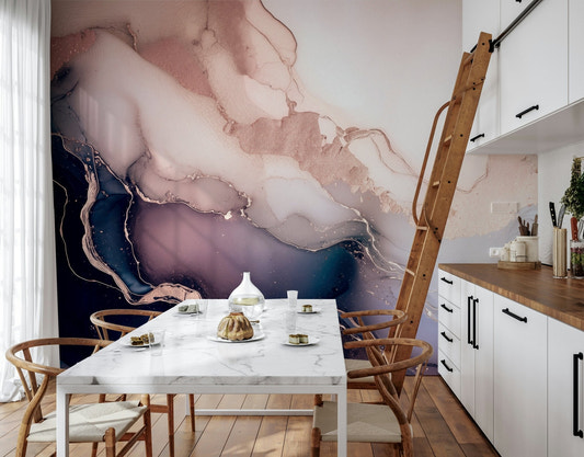 Elegant living room featuring the beautiful Soft Mineral Hues Purple Wall Mural.