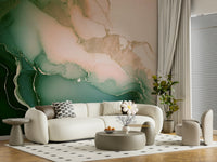 Designer entryway displaying the impressive Soft Mineral Hues Sage-Rose Wall Mural.