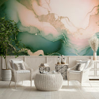 Shades of green and pink forming the elegant Soft Mineral Hues Wall Mural.
