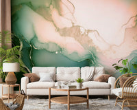 Abstract layers in sage and rose of the Soft Mineral Hues Sage-Rose Wall Mural.