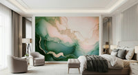 The artistic watercolor effect of the Soft Mineral Hues Sage-Rose Wall Mural.