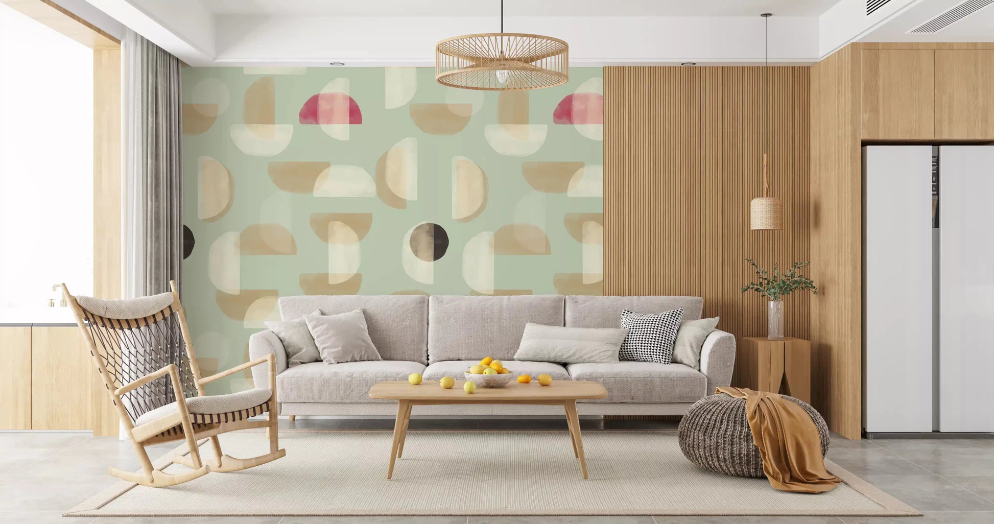 Soft Modern Shapes mural showing layered shape pattern
