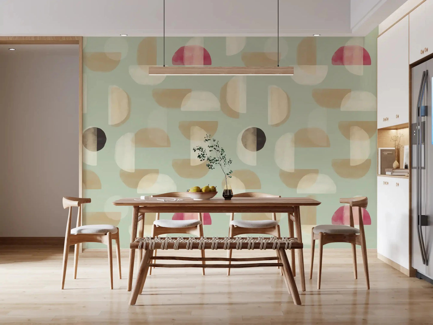 Minimal pattern wall mural Soft Modern Shapes design