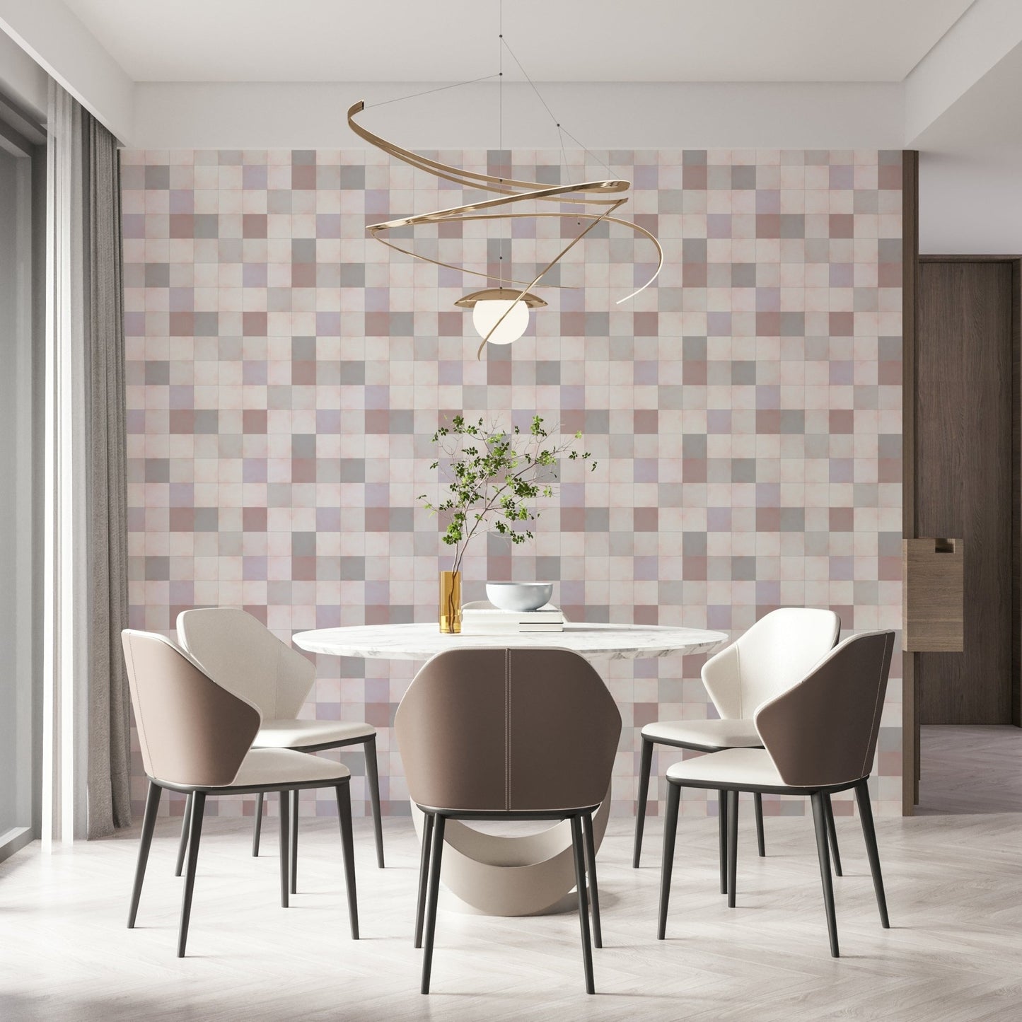Playroom wall decorated with the Soft Mosaic checkered pattern.