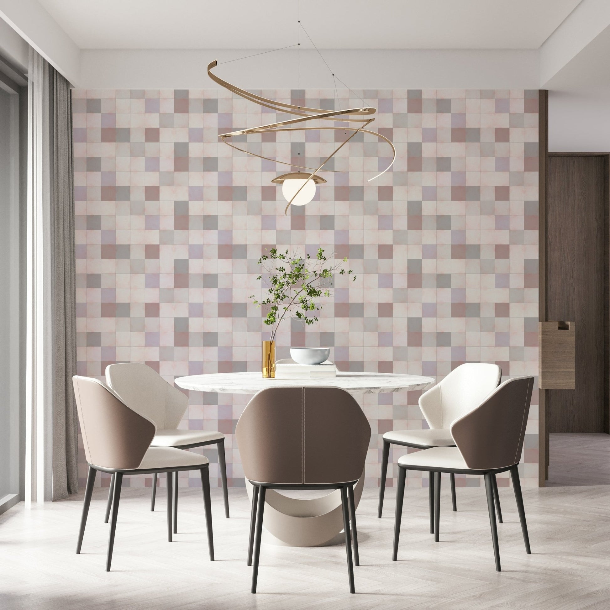 Playroom wall decorated with the Soft Mosaic checkered pattern.