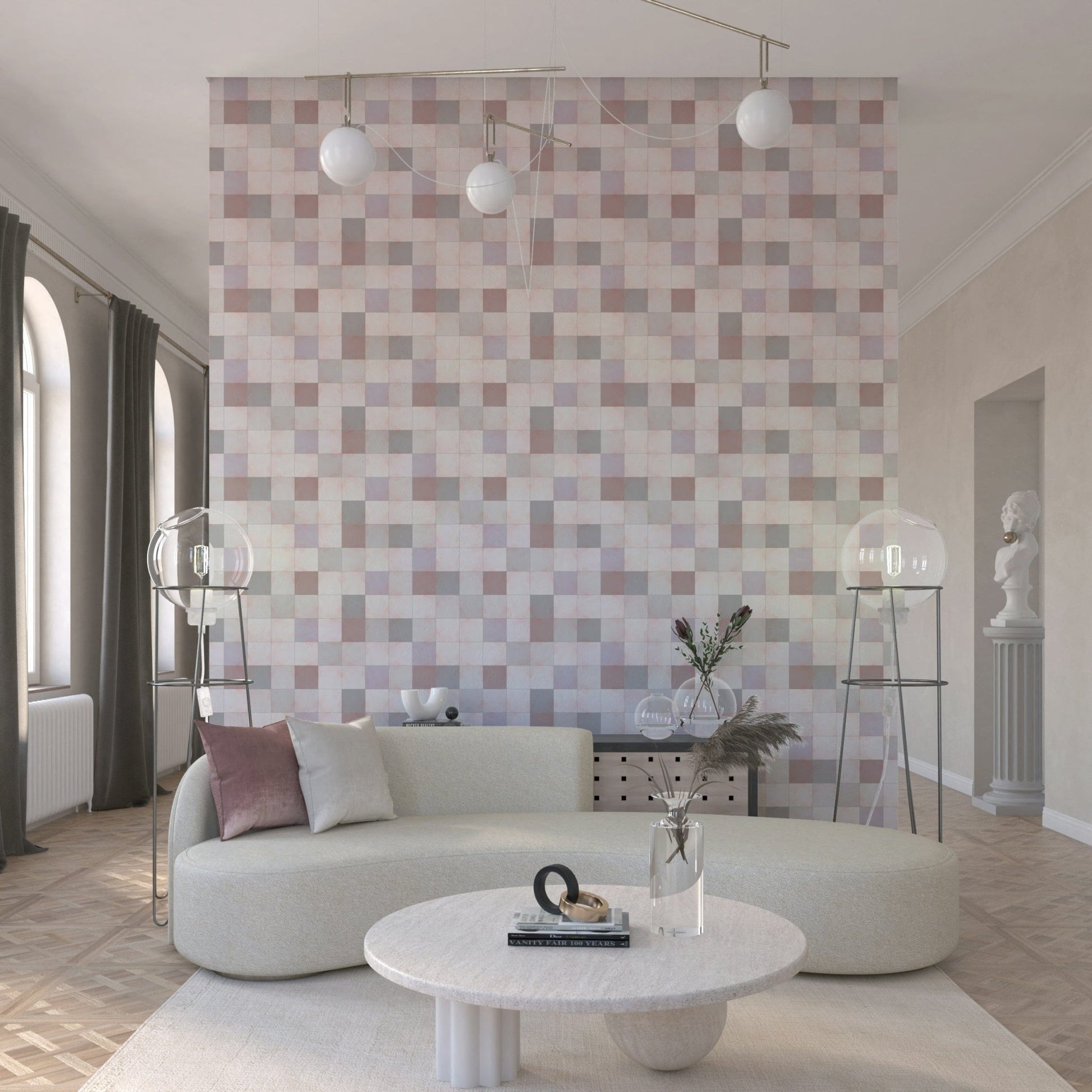 Kitchen backsplash using the Soft Mosaic watercolor tile design.