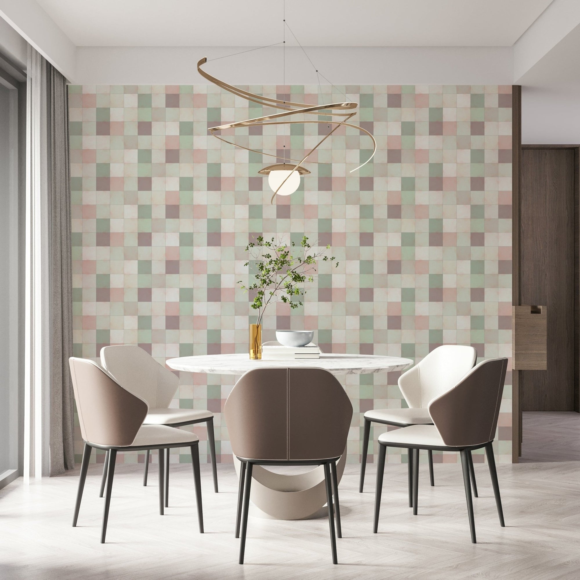 Seamless grid pattern of Soft Mosaic Tiles in calming green sage., GD6388
