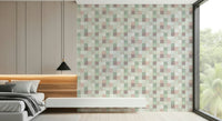 Home office with the geometric Green Sage Soft Mosaic design.