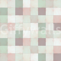 Children's nursery with the gentle sage green square-patterned wall.