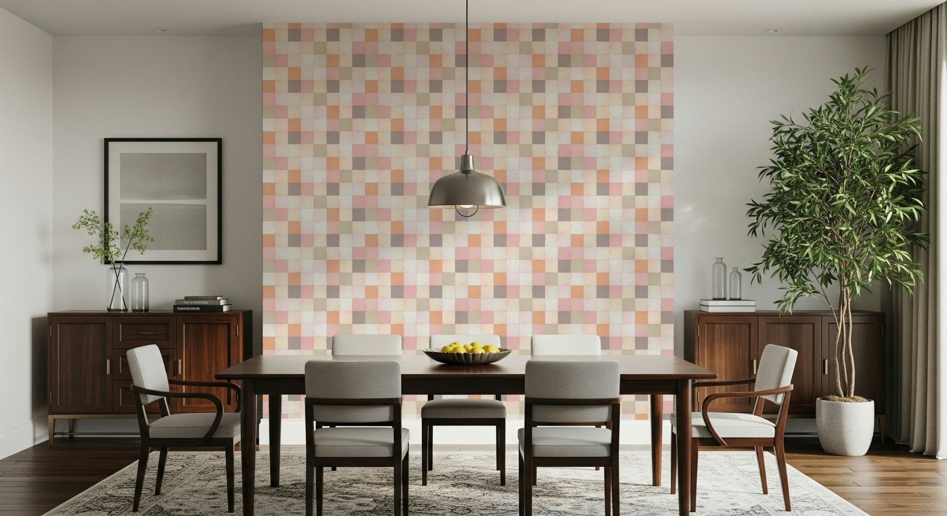 Detail of the soft peach, pink, and beige watercolor-textured squares.