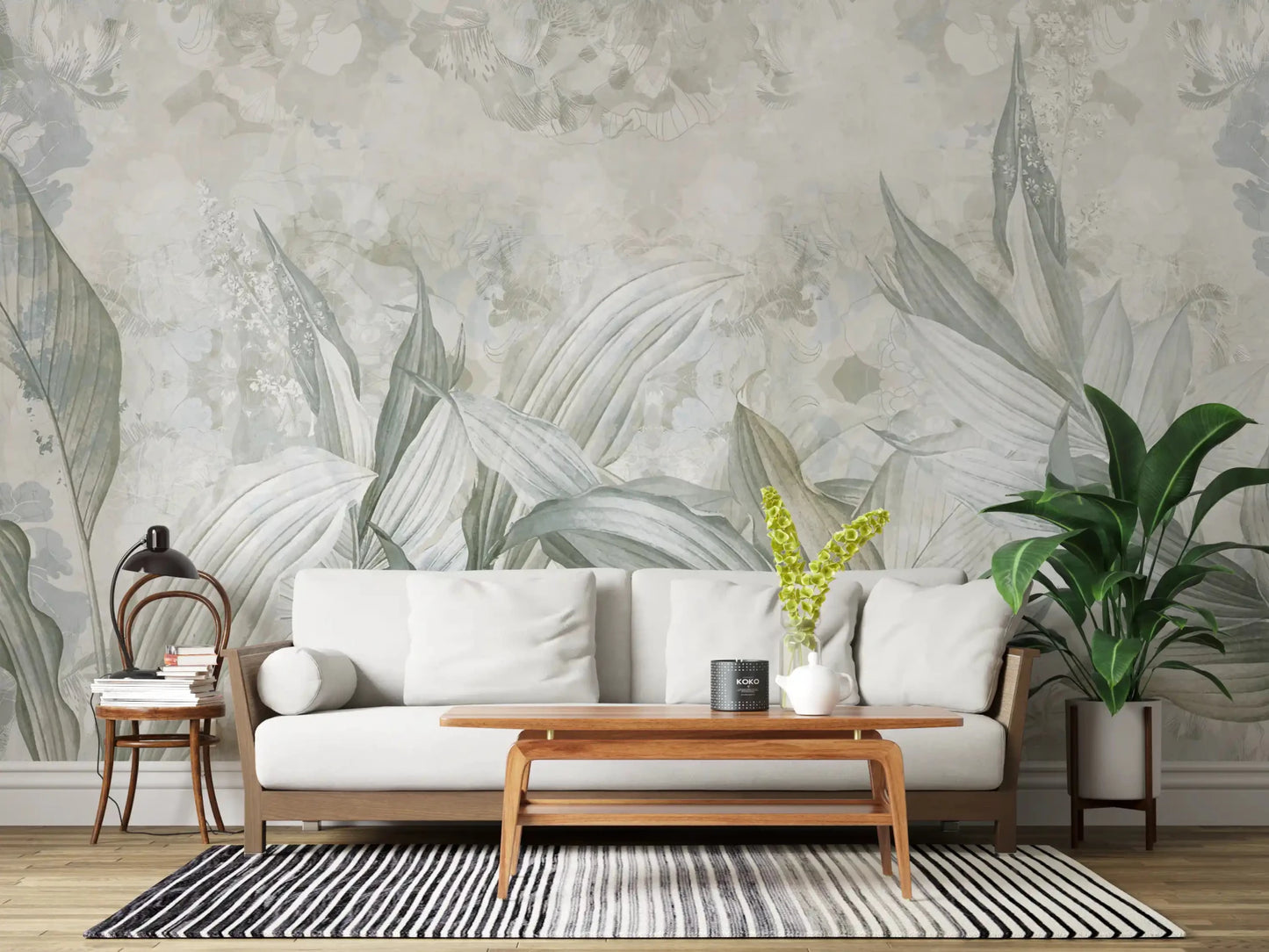 Office space using Soft Neutral Botanical mural on a calm textured backdrop, GD9285