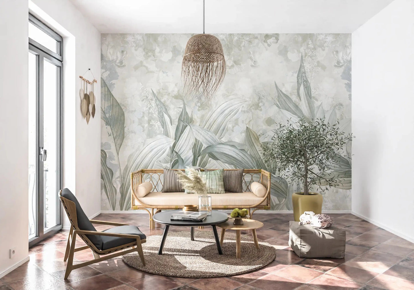 Nature-inspired detail shapes Soft Neutral Botanical wall mural with light contrast, GD9285