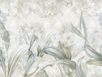 Soft Neutral Botanical wall mural shows layered leaves in beige and sage tones, GD9285