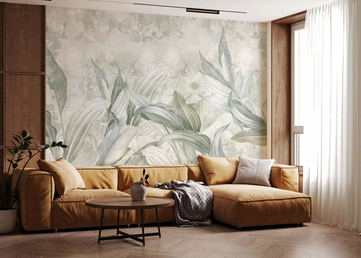 Textured neutral styling meets soft foliage in Soft Neutral Botanical wall mural, GD9285