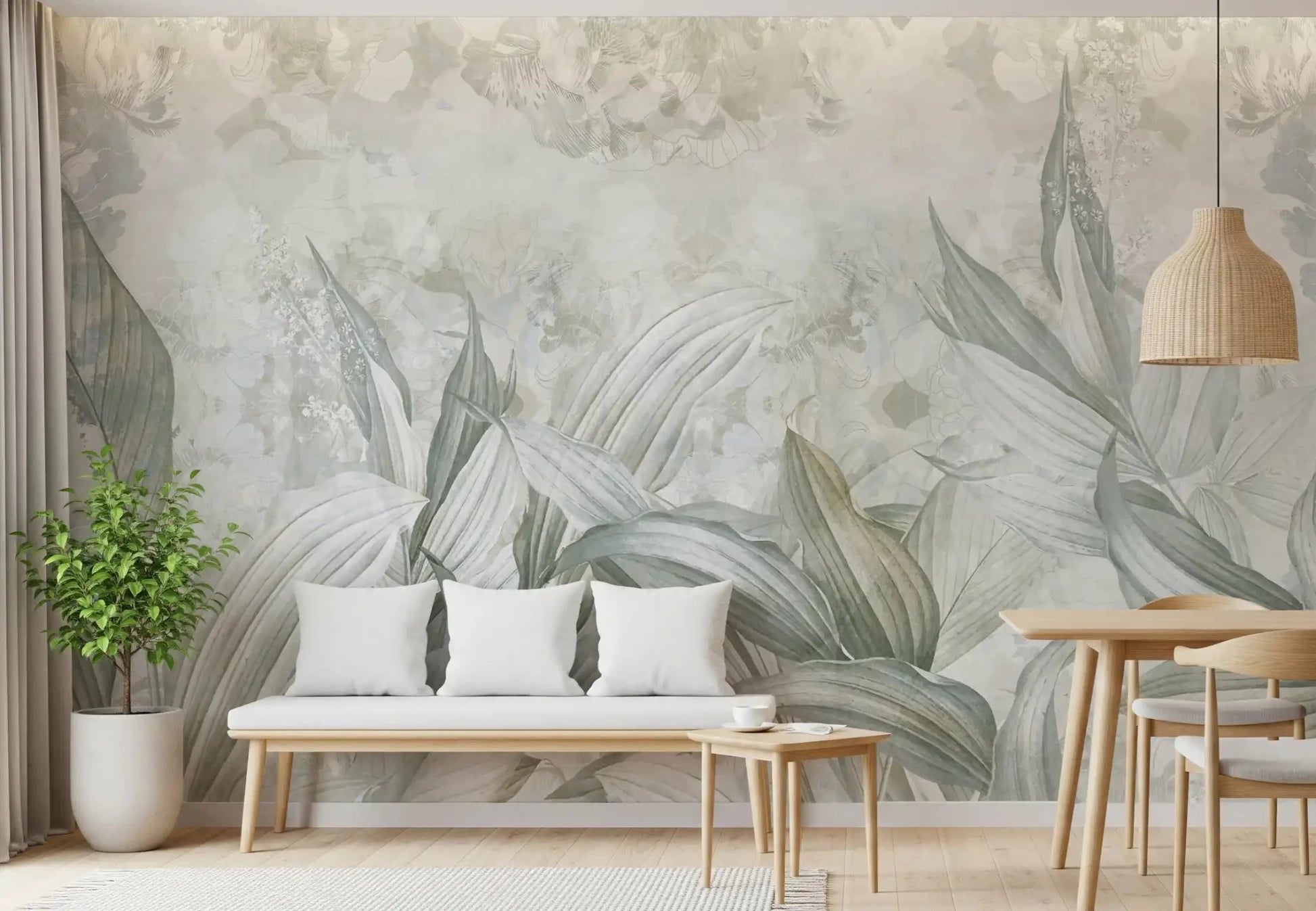 A calm botanical pattern gives Soft Neutral Botanical wall mural gentle depth, GD9285