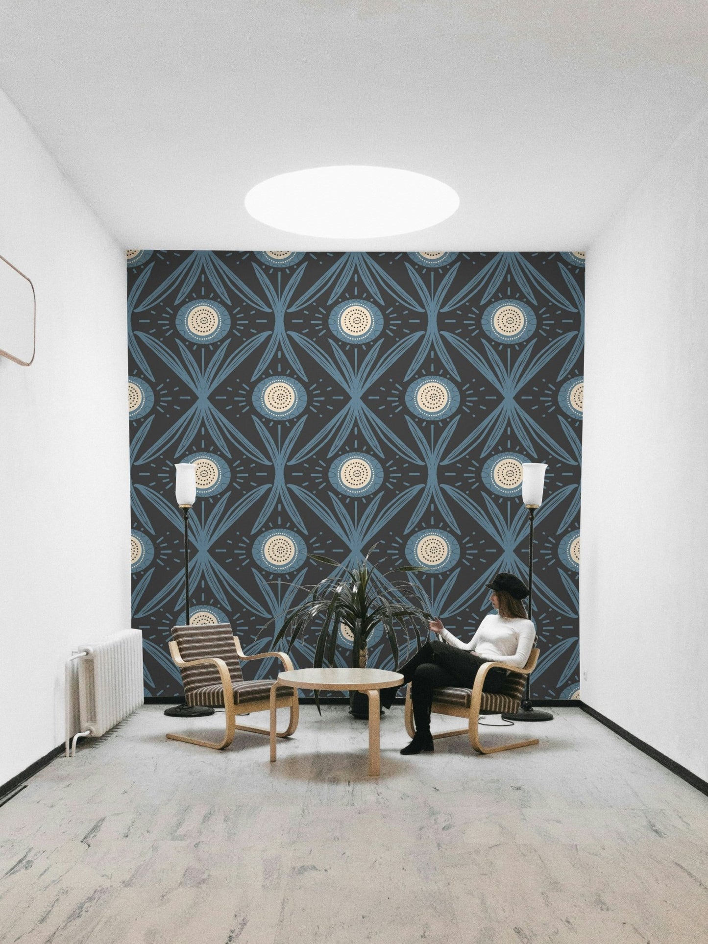Mural wallpaper with soft green shade
