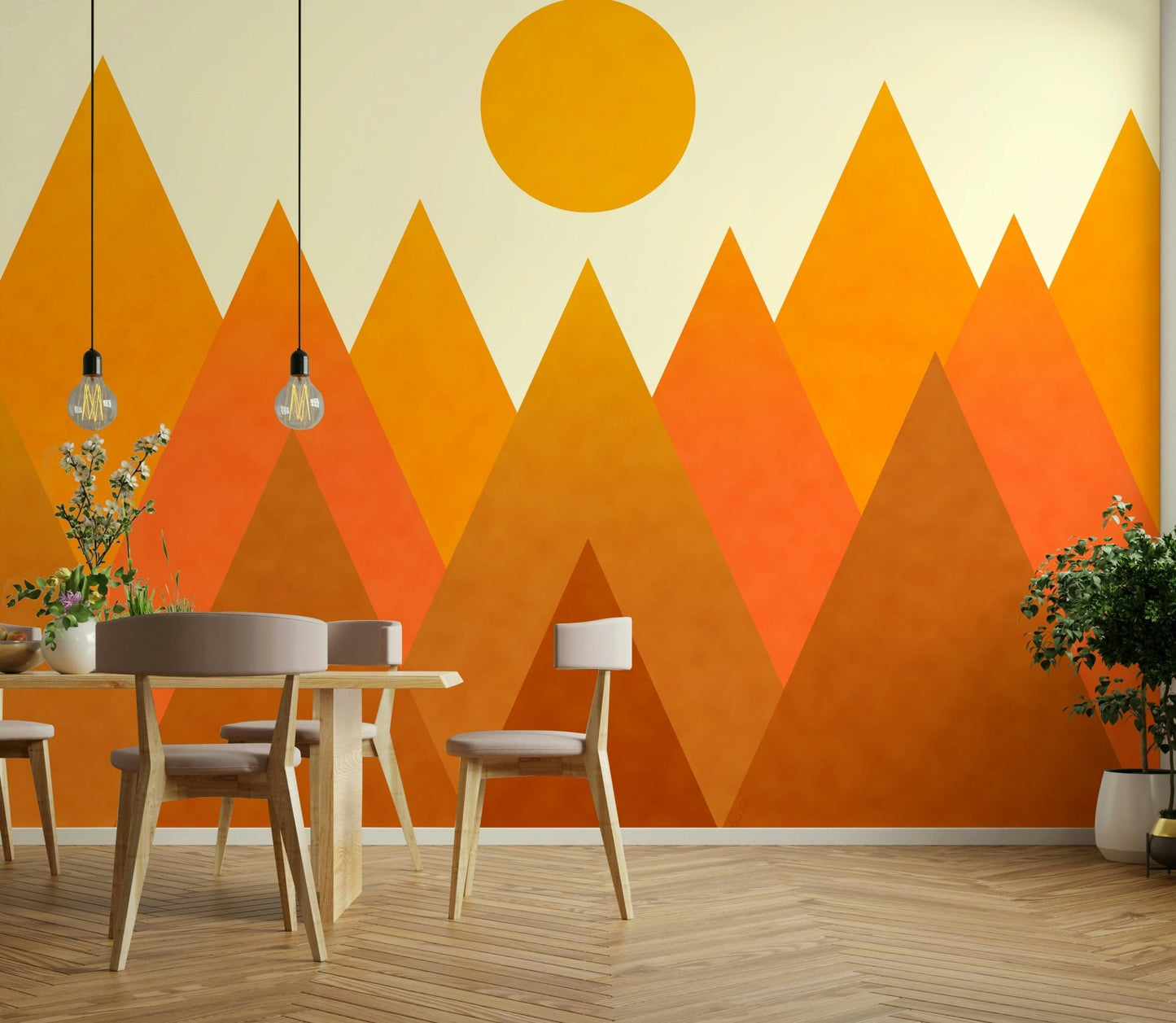 Dreamy orange mountain wallpaper scene