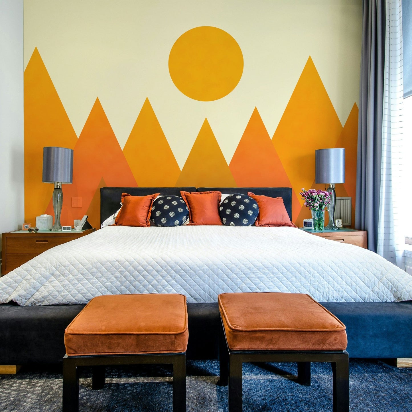 Orange pastel hills wallpaper mural