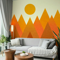 Soft orange mural with mountain peaks