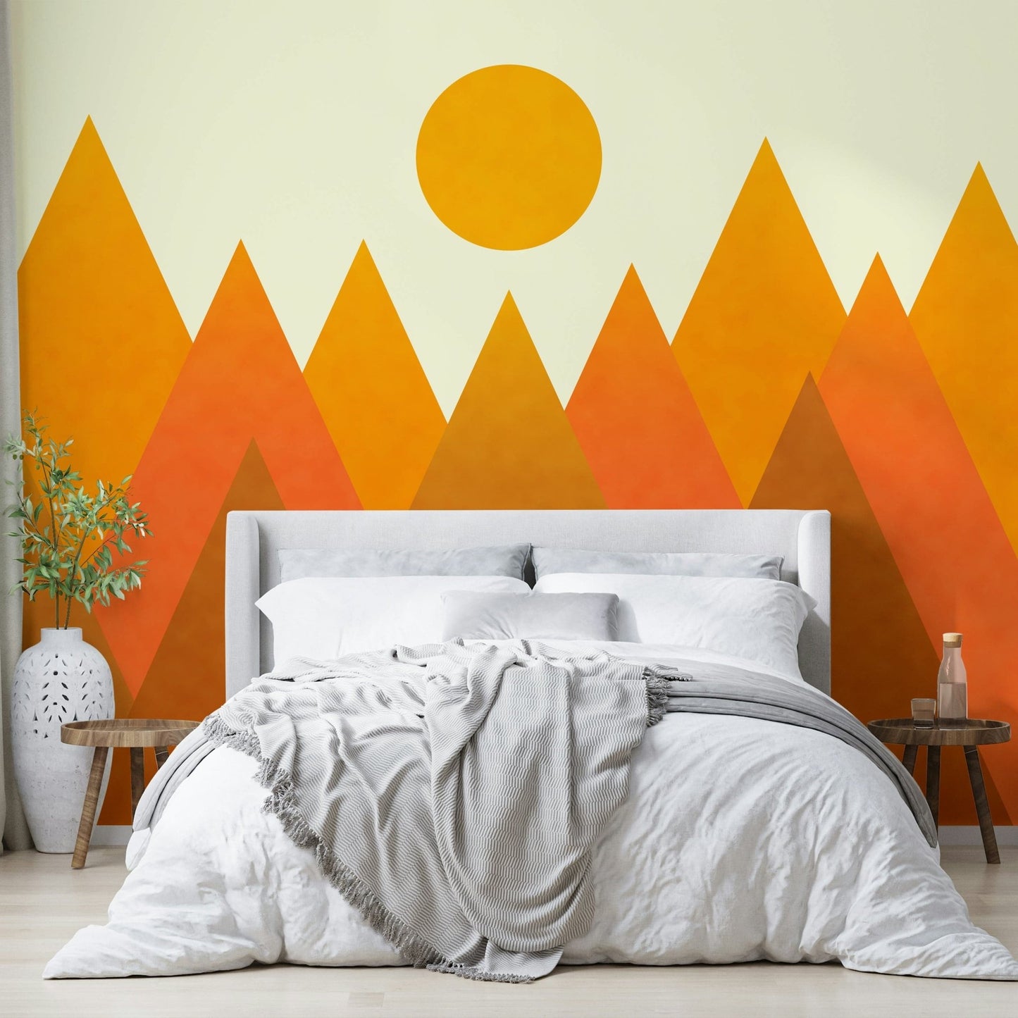 Pastel mountain wallpaper in orange hues

