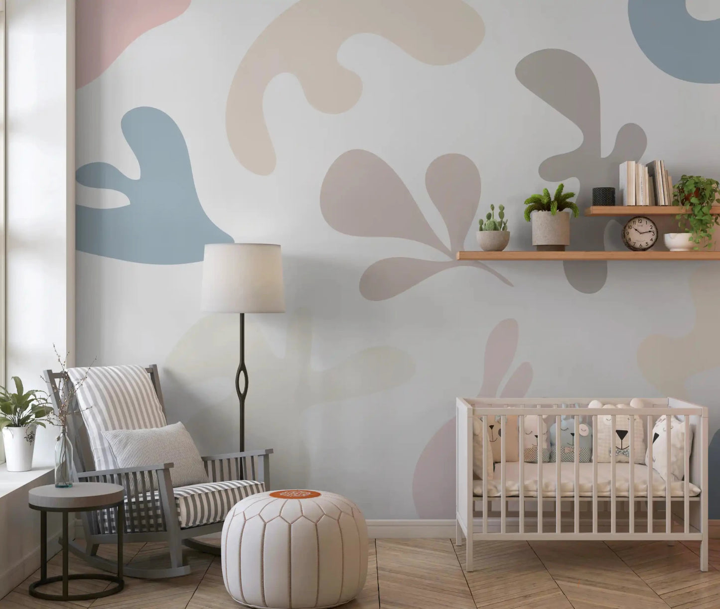 Modern abstract wall mural Soft Organic Shapes pastel layout