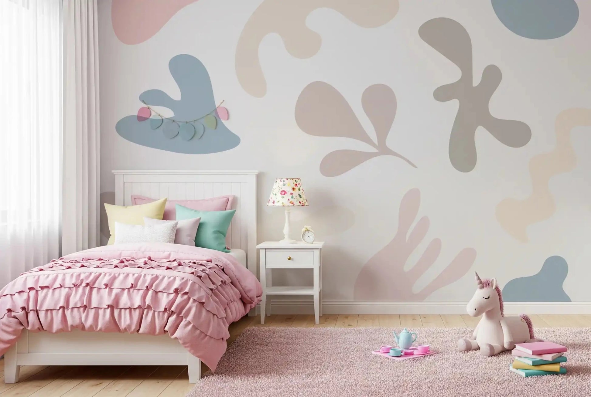 Girls room with Soft Organic Shapes wall mural curved pattern