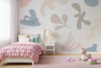 Girls room with Soft Organic Shapes wall mural curved pattern