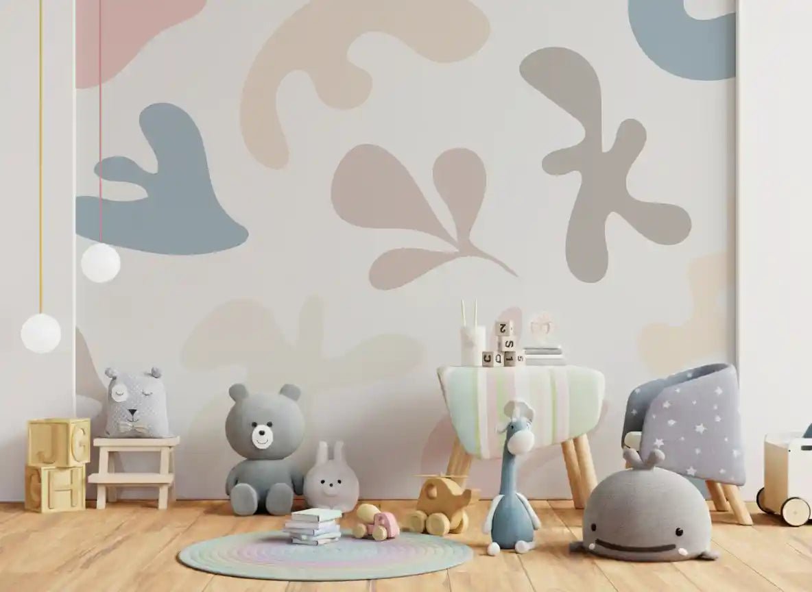 Kids room decor Soft Organic Shapes mural flowing pastel design