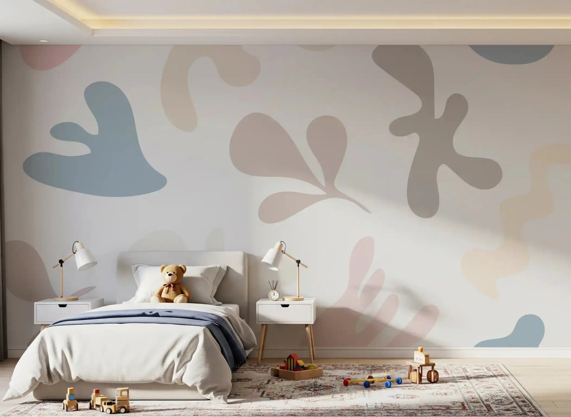 Abstract pastel wall mural Soft Organic Shapes flowing elements