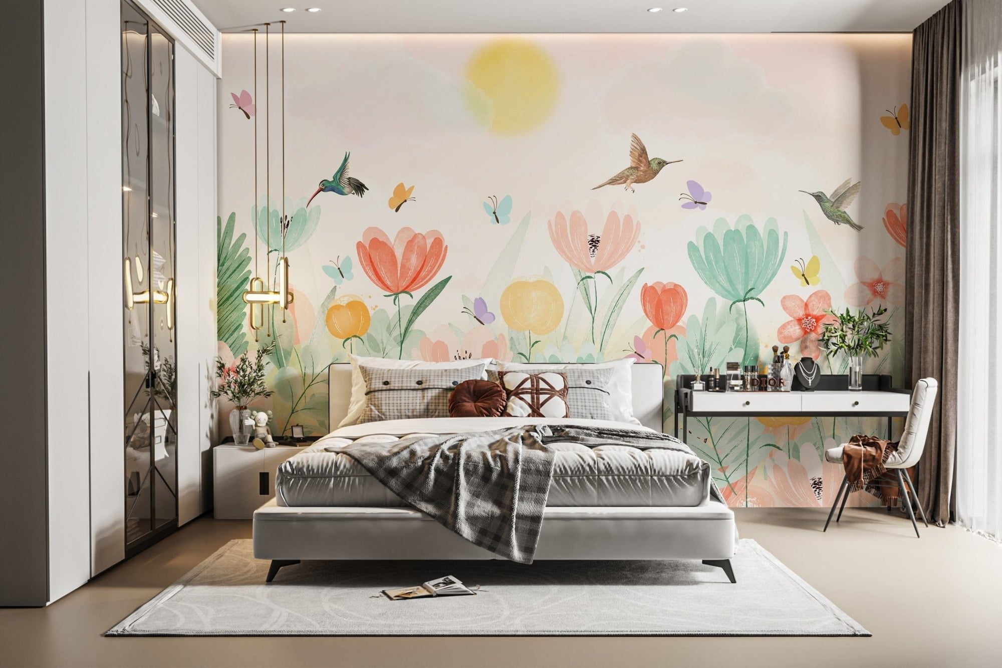 Soft Pastel Spring Garden Mural for walls, B815