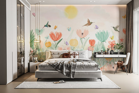 Soft Pastel Spring Garden Mural for walls, B815