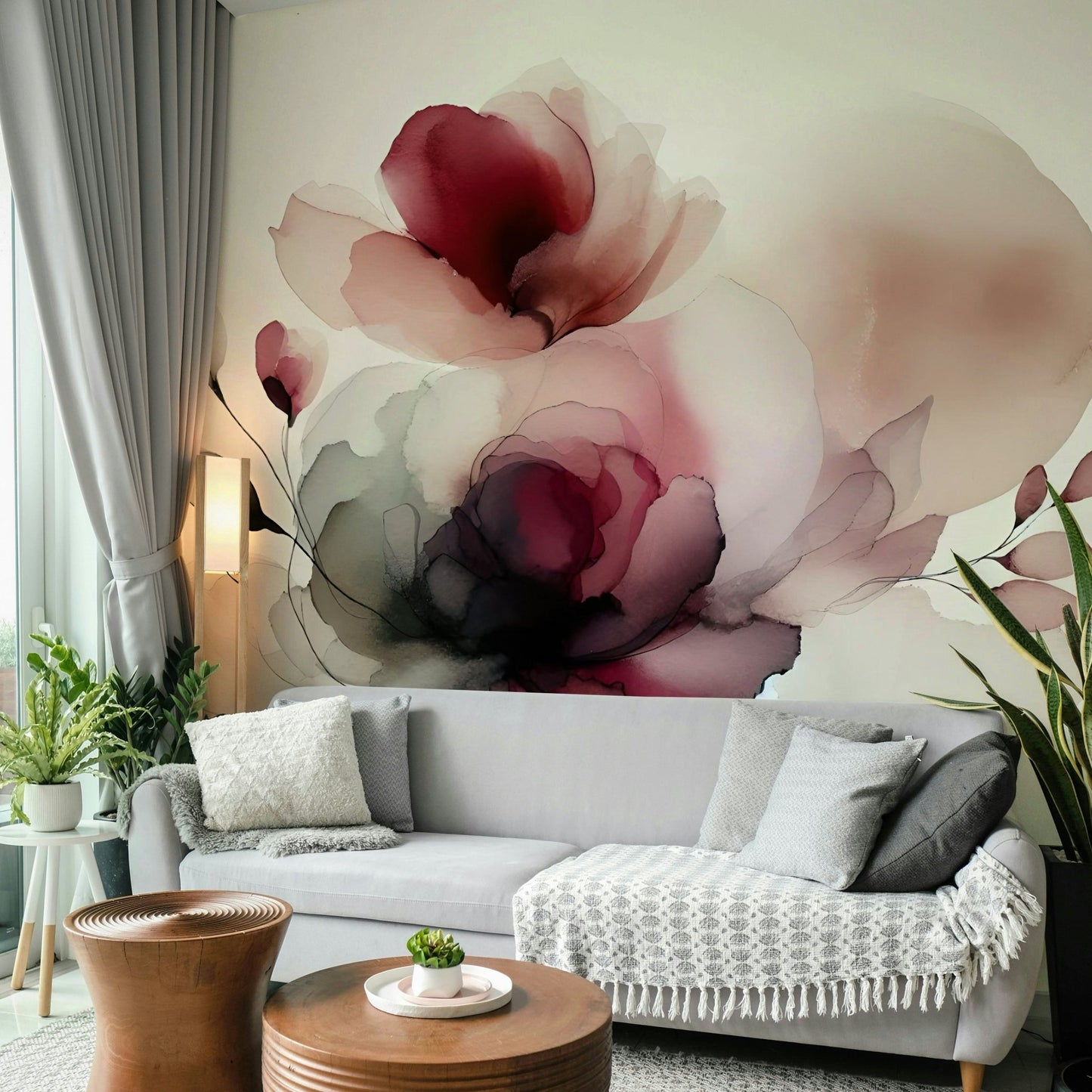 Blush-toned petal mural for serene, romantic spaces.

