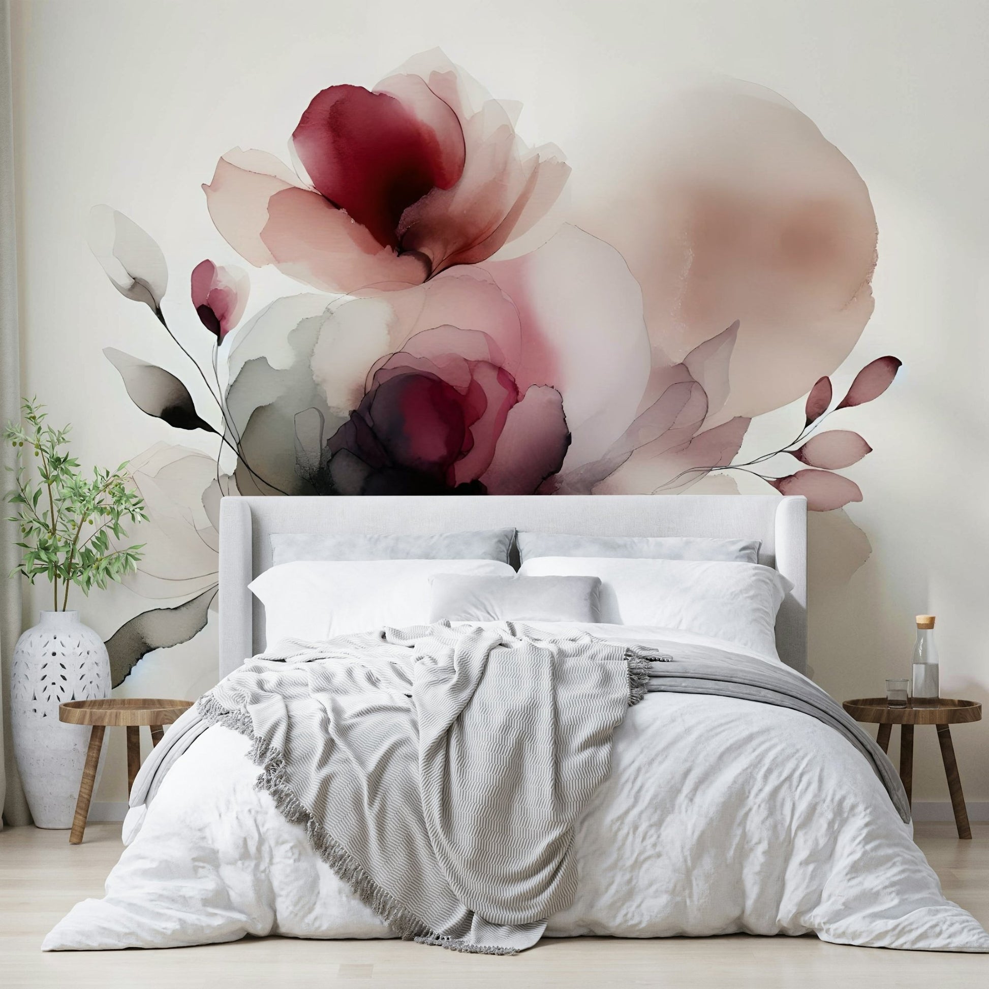 Feminine floral mural with dreamy petal textures.

