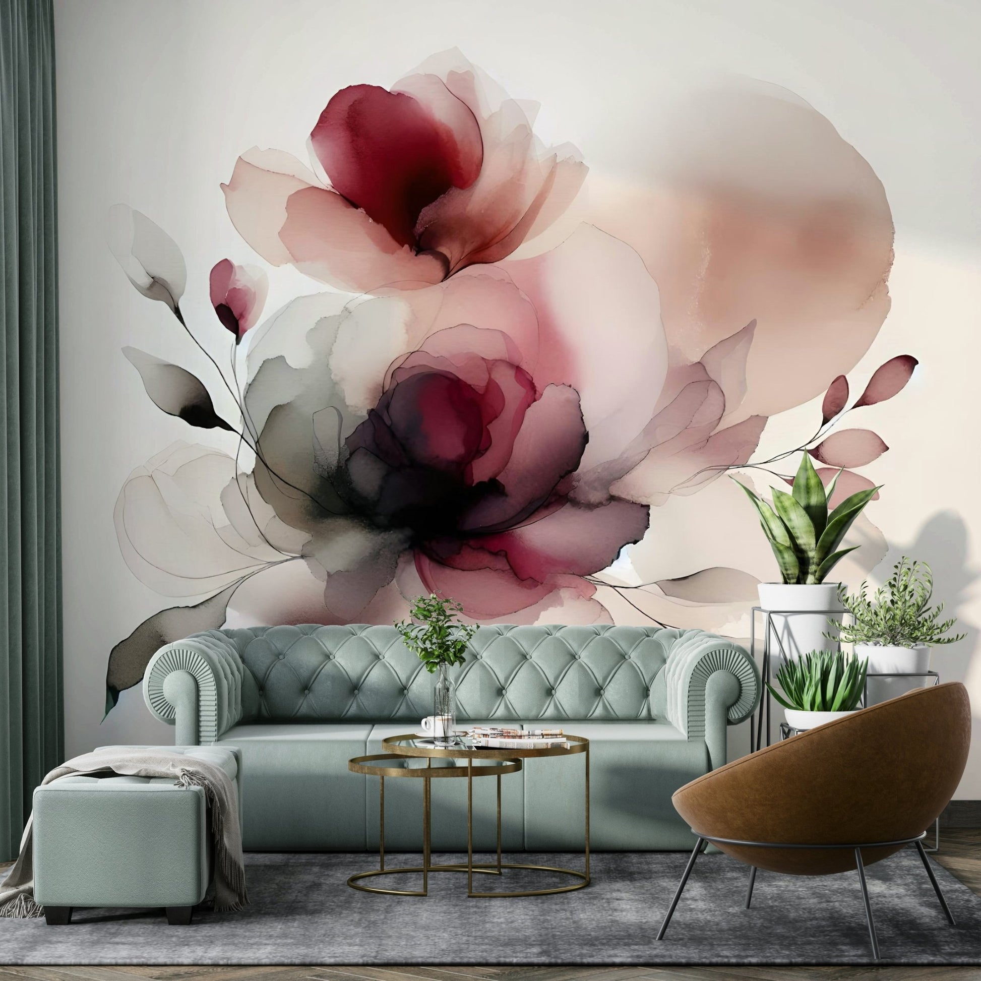 Soft floral mural with layered pastel petals.

