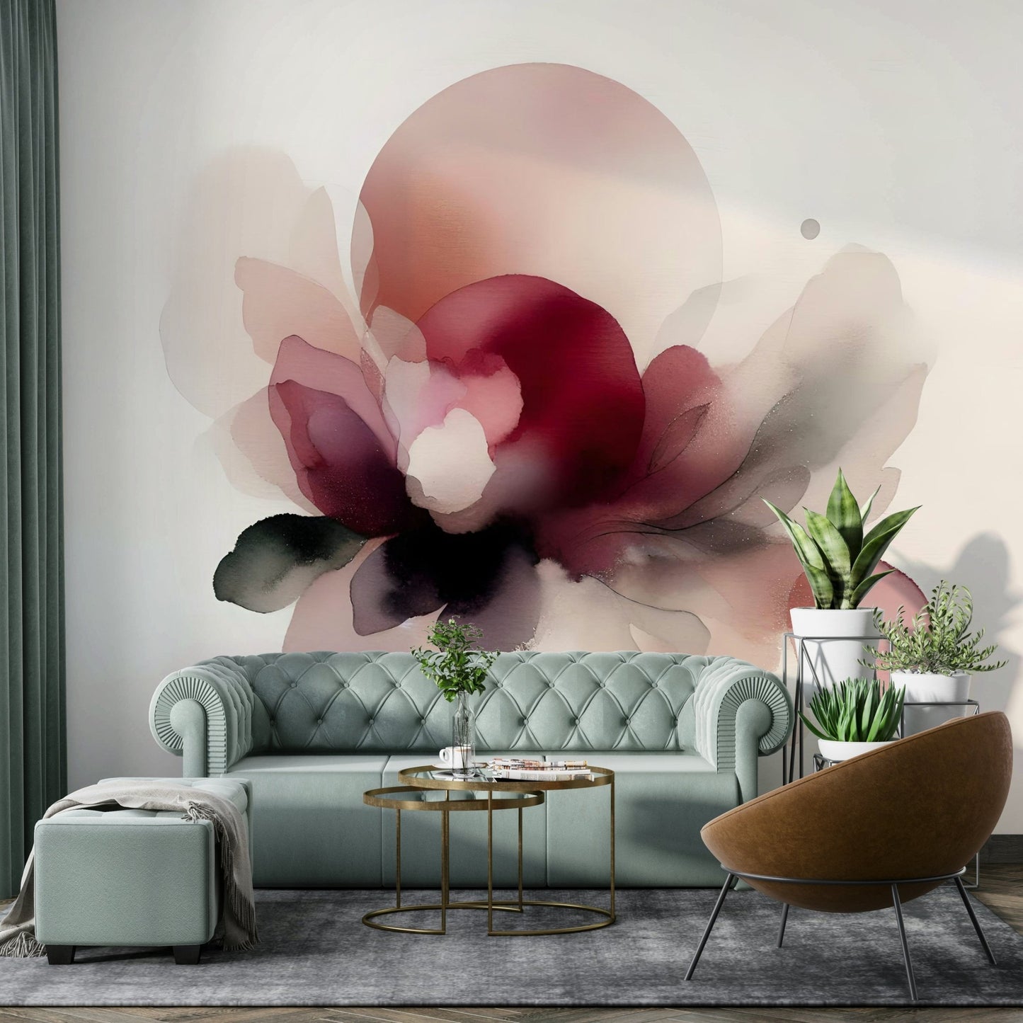 Whispery flower mural in gentle pastel tones.


