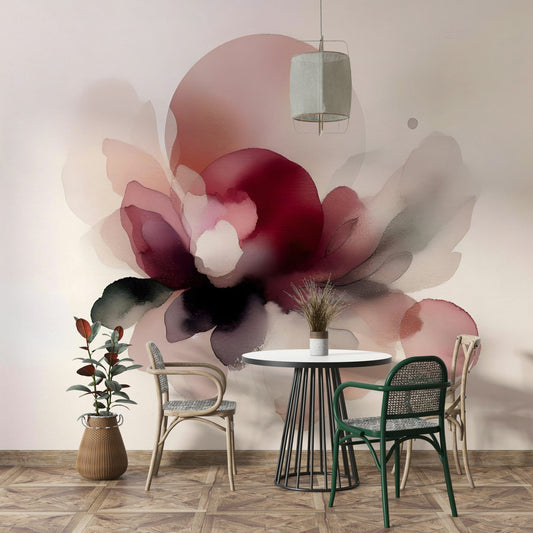 Soft pink petal mural with dreamy floral details.

