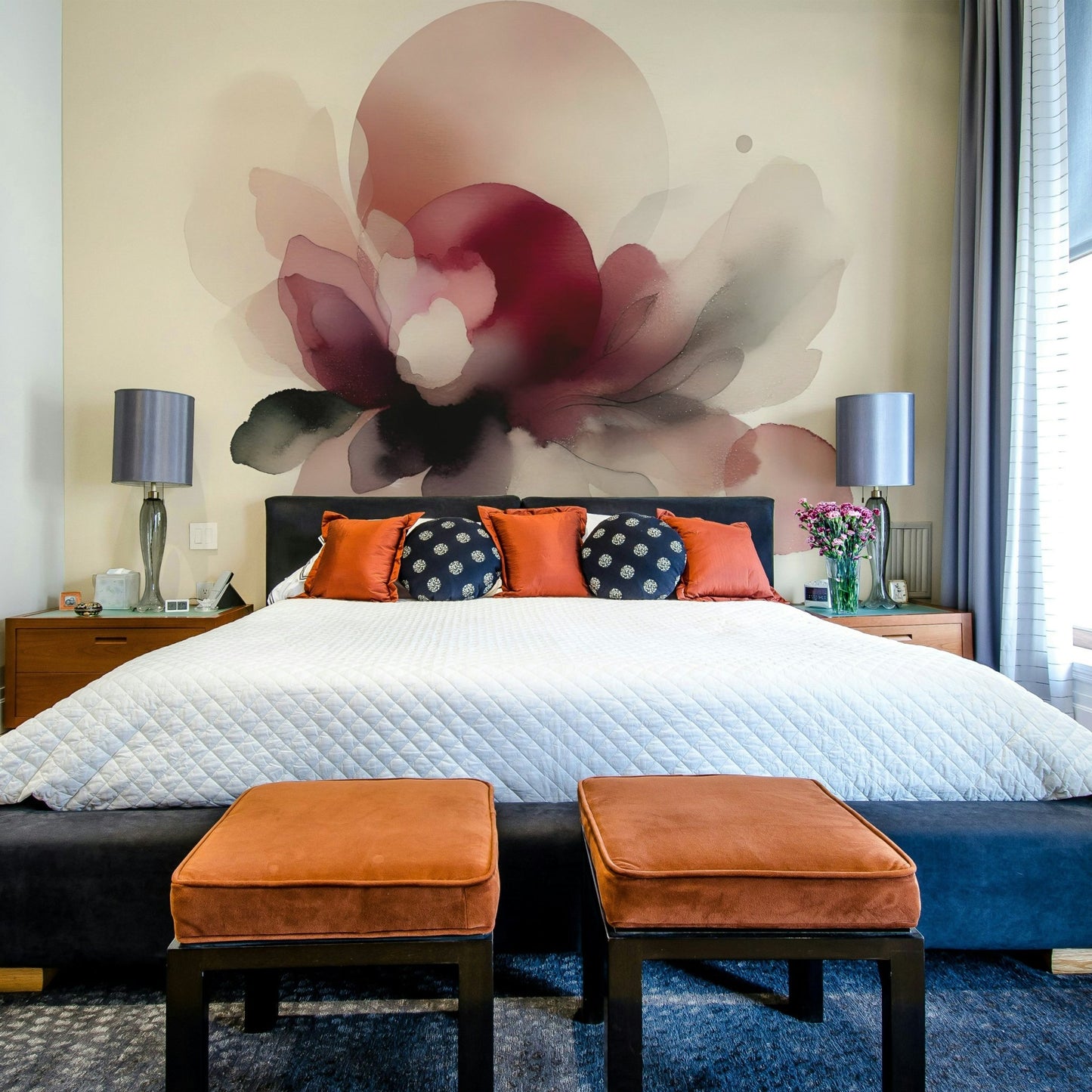 Blush-toned wall mural with graceful petal movement.

