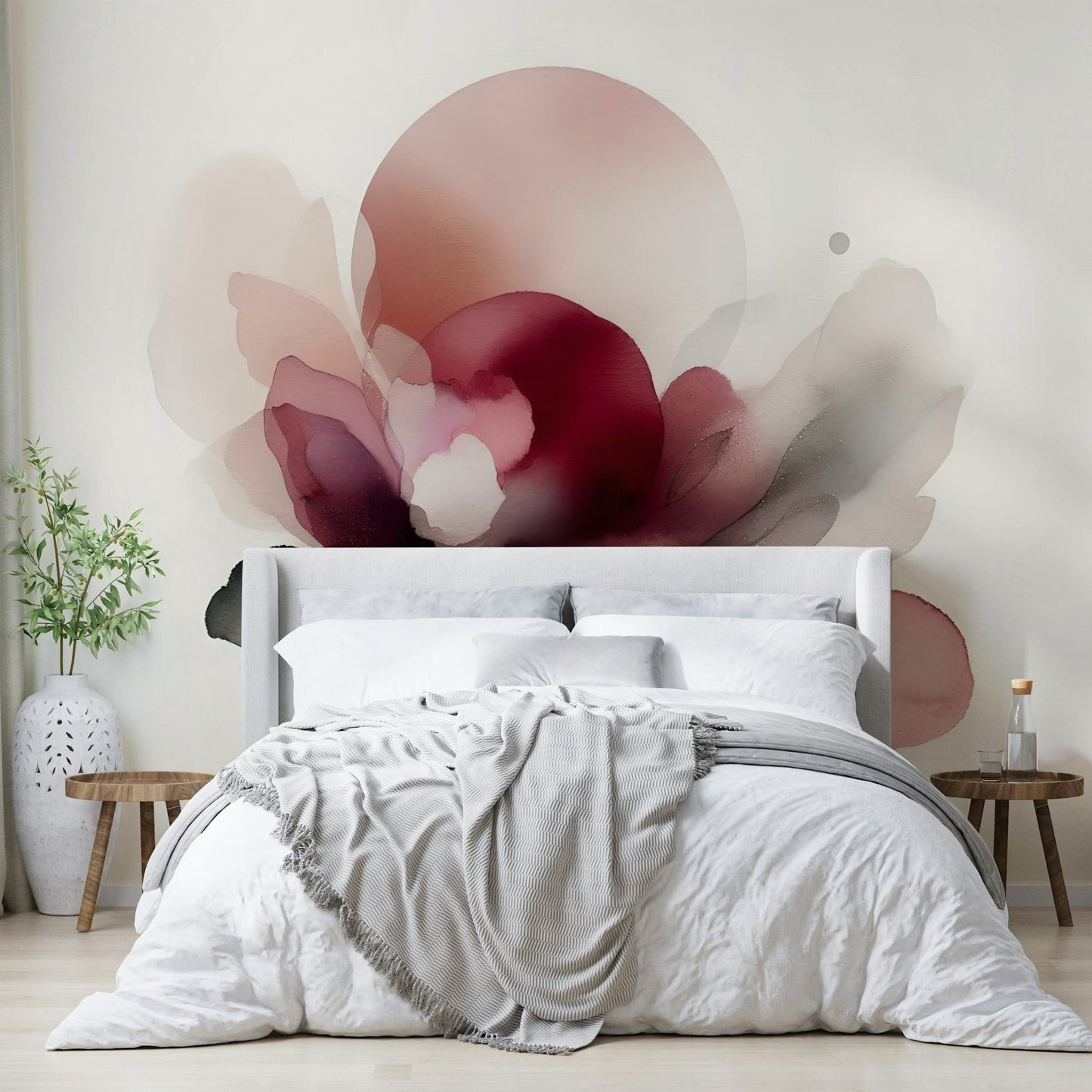 Artistic flower mural with translucent petal layers.

