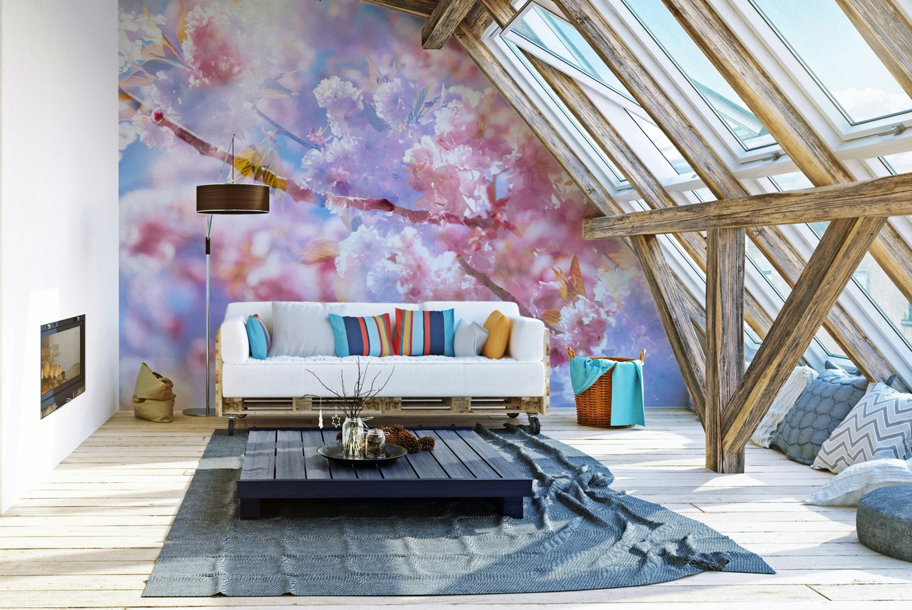 A serene and ethereal wall mural.
