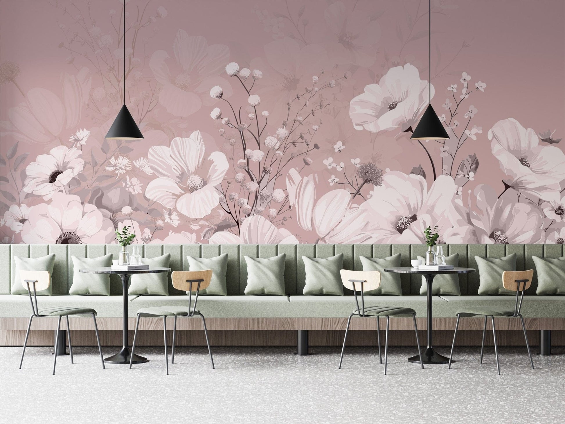 Pastel Pink Botanical Wall Mural
