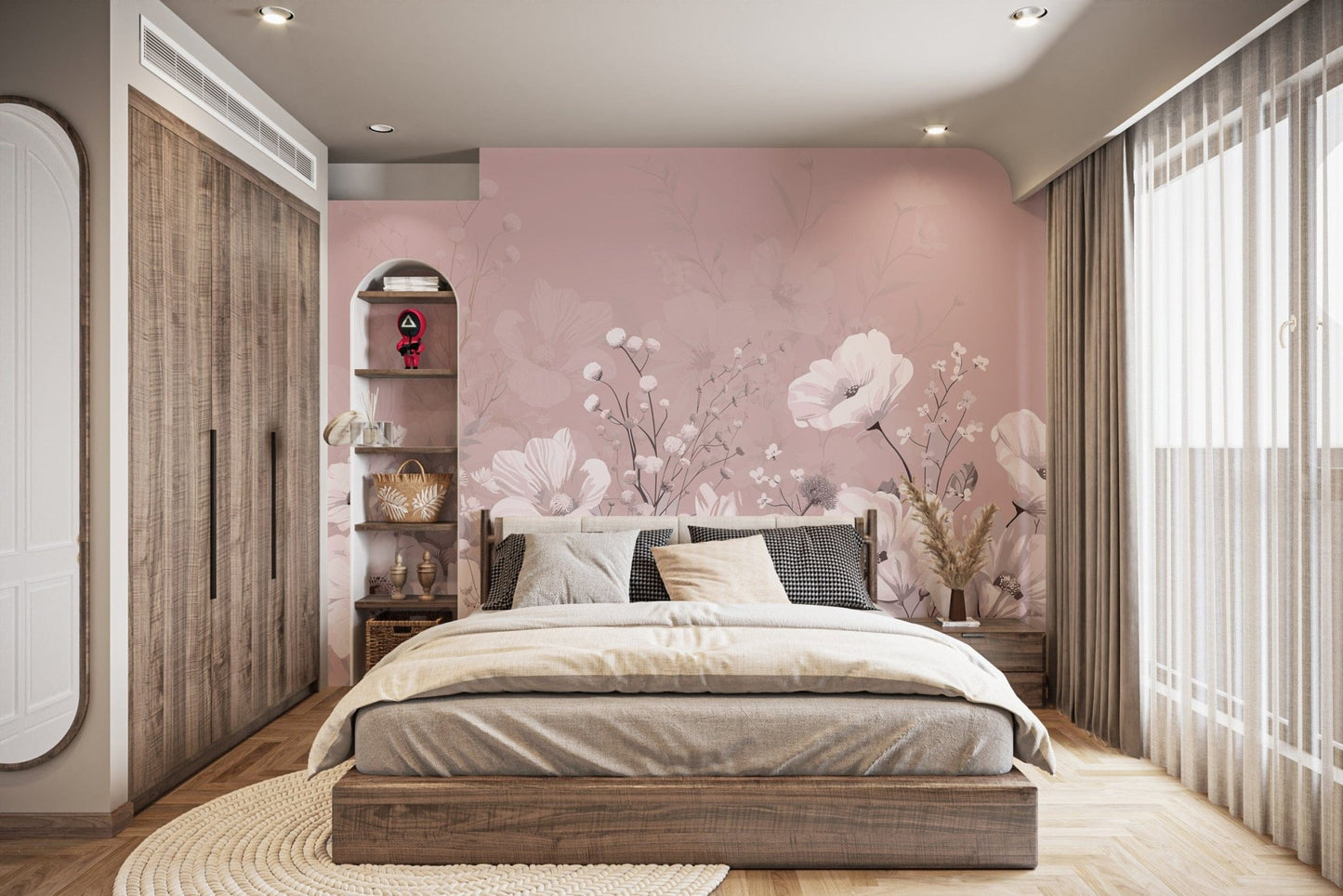 Elegant Pink Floral Wall Mural
