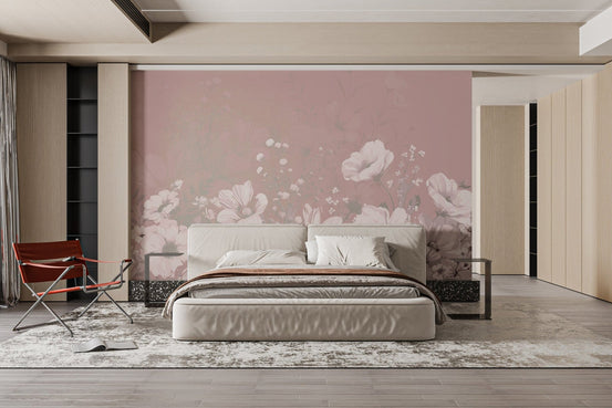 Soft Pink Botanical Floral Wallpaper, D109