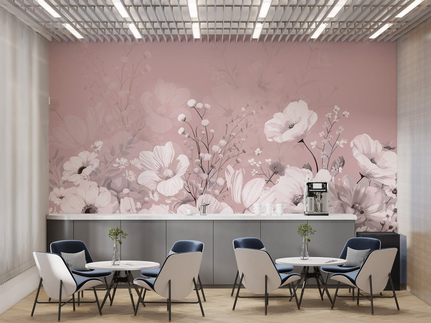 Subtle Botanical Pink Wall Covering
