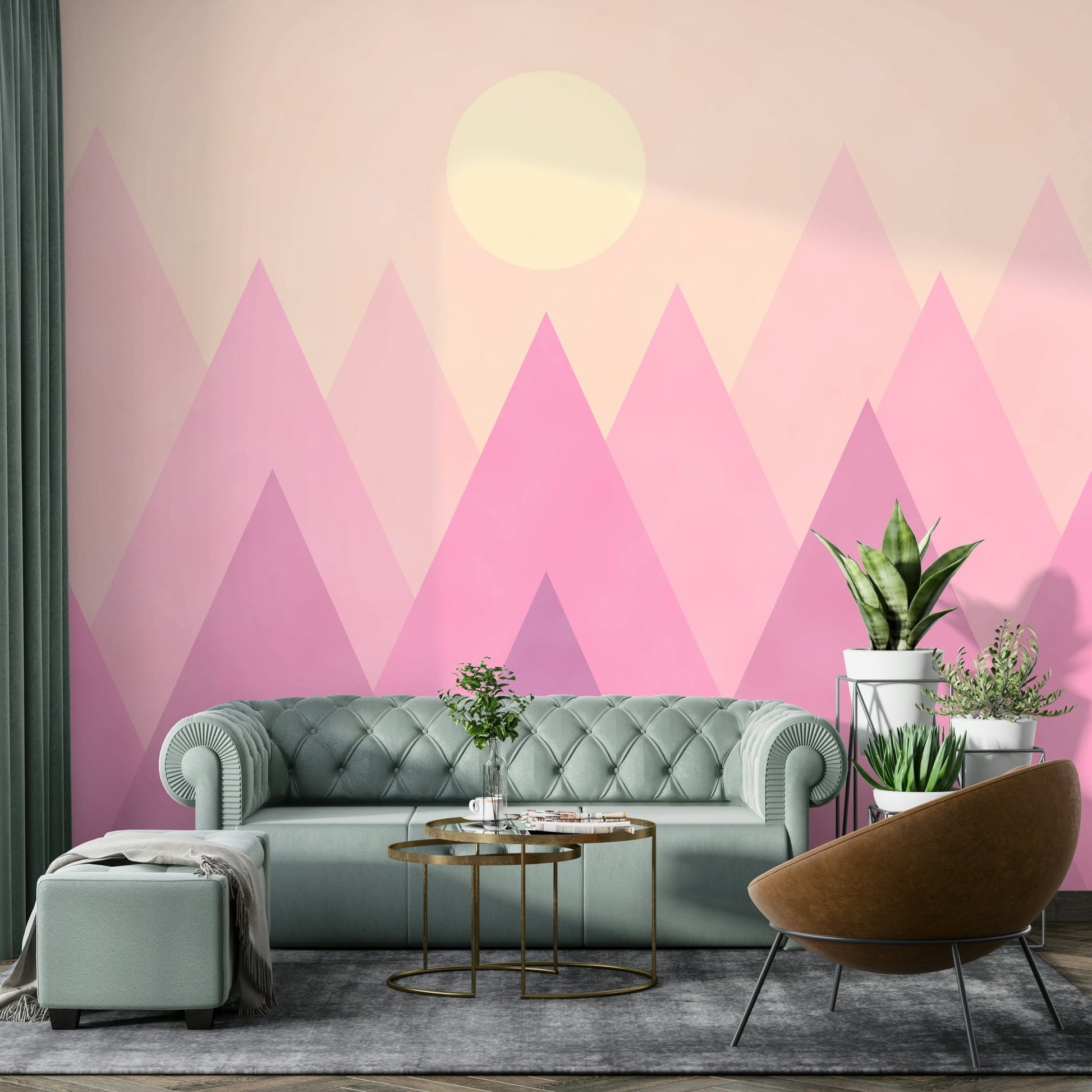Candy-colored mountain mural in pink