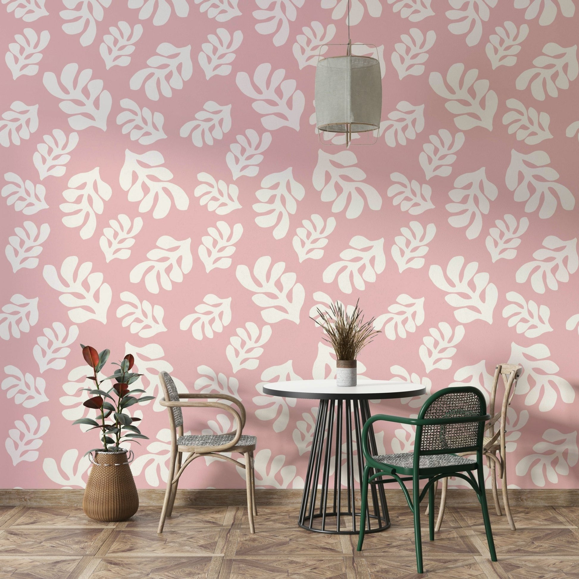 A room decorated with the Soft Pink Leaves wallpaper. GD3386

